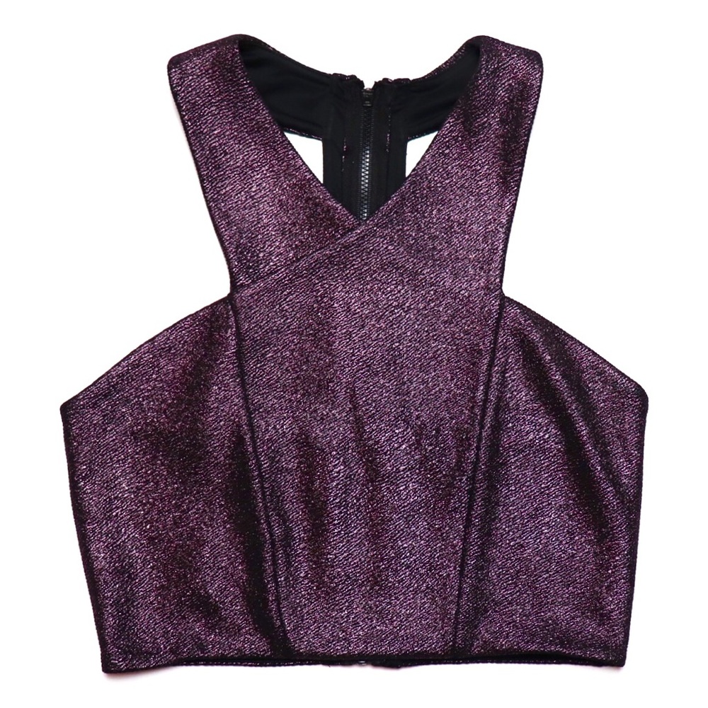 EXPRESS Metallic Holiday Purple Crop Top - Picture 2 of 4